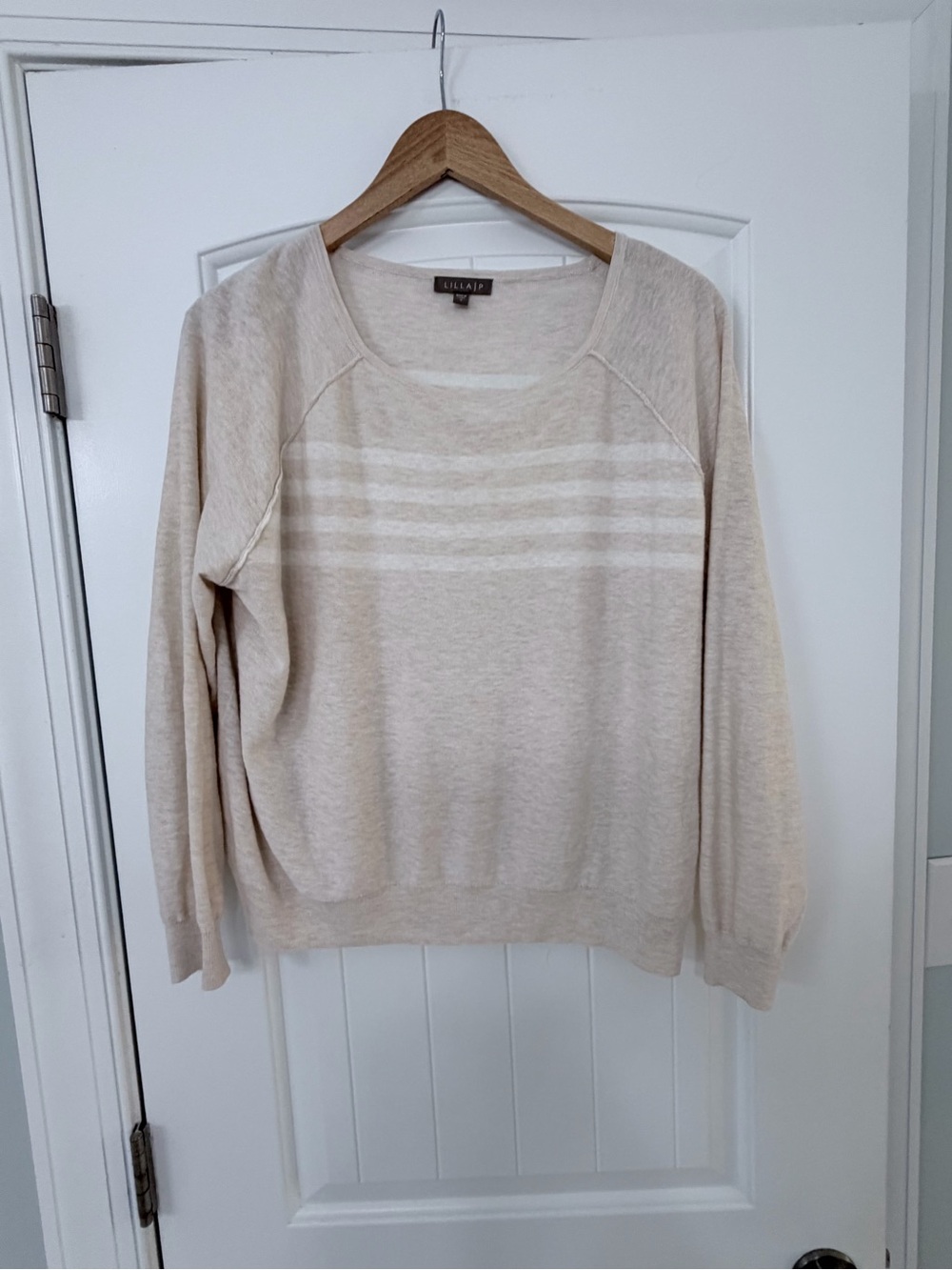 Lilla P Cream Scoop Neck Lightweight Stripe Sweater